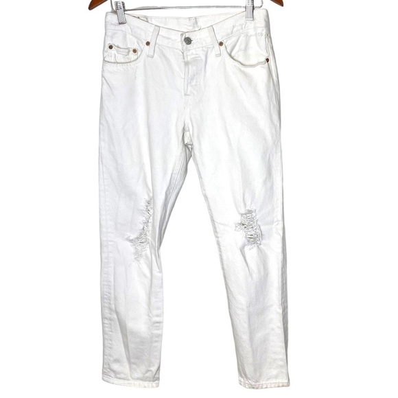 LEVI'S 501 Original Fit White Distressed Straight Leg Jeans - Picture 7 of 15